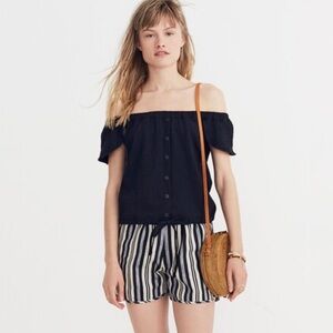 Madewell Texture & Thread Off-the-Shoulder Top in bright ivory color
